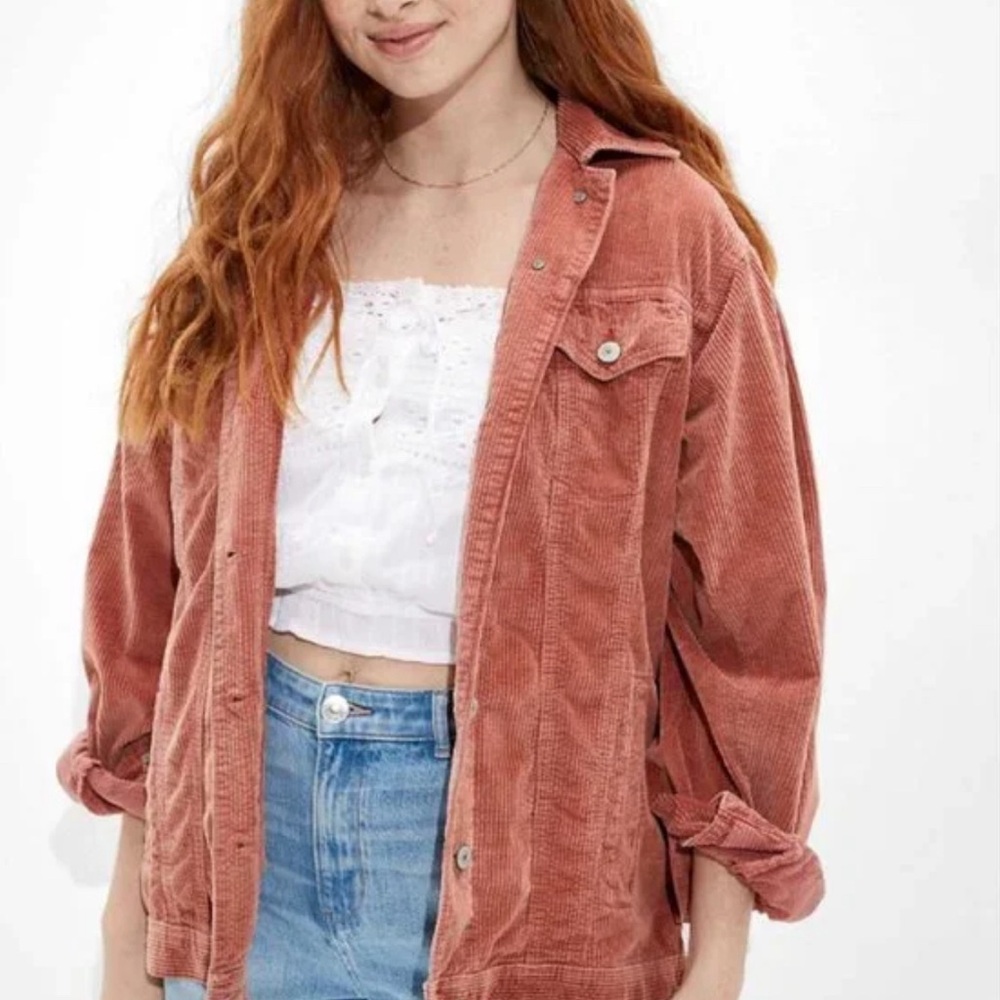 American Eagle Oversized Corduroy Jacket S Rust